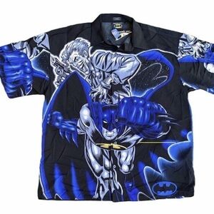 Vintage Warner Bros Mens Batman vs Joker Button Down Shirt 2001 2XL